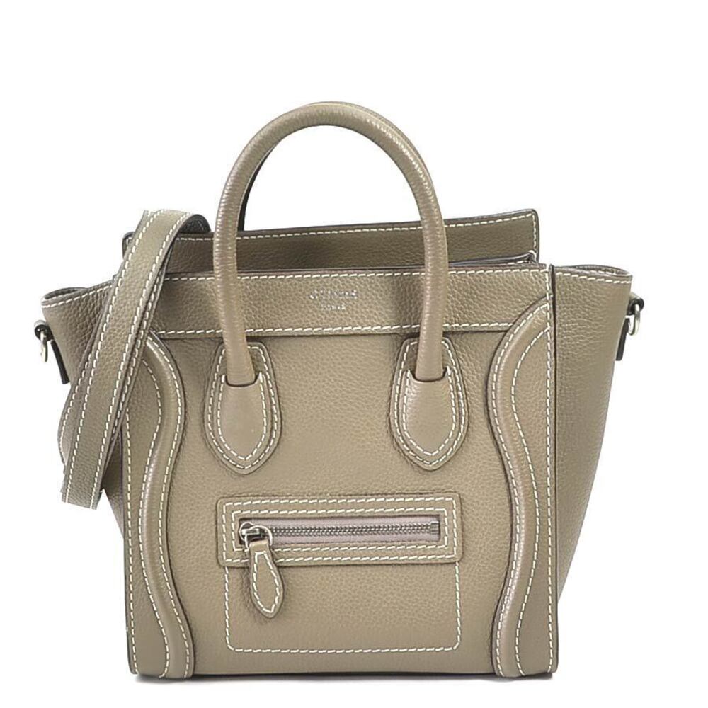 Celine Bag Silver Gray Leather Shoulder Luggage Shopper Crossbody Greige - Picture 2 of 4